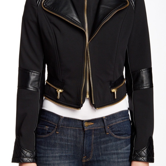 FILLMORE Zip Peplum Moto Blazer Jacket Topper NEW Black/Gold Womens CHIC  HP🎉 - Picture 7 of 12